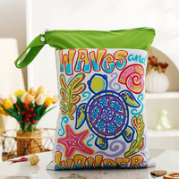 Sac étanche réutilisable et lavable avec imprimé palmiers et vagues, pochette de rangement zippée anti-fuite pour couches de plage et de bain pour tout-petits