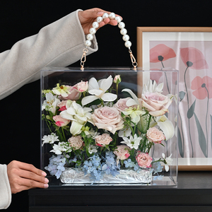Caja de flores acrílica de alta transparencia, caja de regalo de flores hecha a mano de lujo para arte de tienda de flores, cajas de embalaje al por mayor - Product Image 1