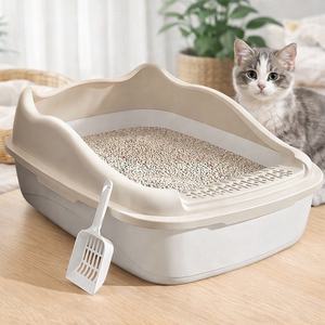 Caja de arena para gatos de plástico semicerrada de gran capacidad, fácil de limpiar, antisalpicaduras, control de olores con pala para arena para gatos, venta al por mayor - Product Image 1