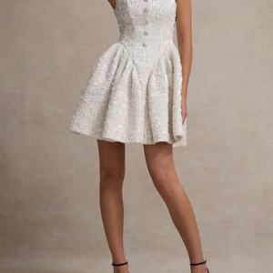 Robes de soirée moulantes mini à sequins et perles sans manches pour femmes, style boutonné, pour filles - Product Image 6