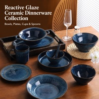 Vajilla de Cerámica y Gres con Esmalte Reactivo Retro y Relieve, Platos, Tazones, Tazas para Importadores y Minoristas