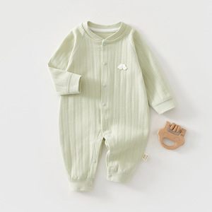 Combinaison pour bébé en coton pur à manches longues, tricotée, unisexe, printemps automne, combinaison pour nouveau-né, combinaison de ramper - Product Image 1