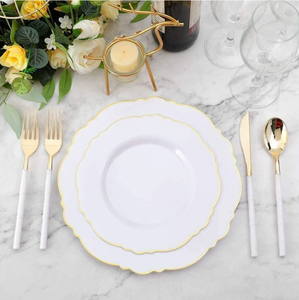 Assiettes Jetables en <span class=keywords><strong>Plastique</strong></span>, Cannelées, Bord Doré, pour Dîner, 19 cm et 26 cm, Ensemble de <span class=keywords><strong>Vaisselle</strong></span> de Fête - Product Image 1