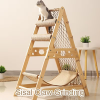 Arbre à chat en bois, grand modèle renforcé, design triangulaire, avec hamac pour chat et colonne à gratter en sisal, adapté aux chatons