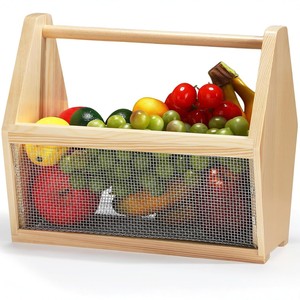 Wooden Fruit And <b>Vegetable</b> Storage Basket Rectangle Mesh Kitchen Storage Eco Friendly Food Container - Product Image 1