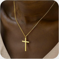 Collar Minimalista con Cruz Chapado en Oro de 18K 2026, Colgante Liso de Cobre Pulido, Joyería Religiosa Cristiana para Mujer y Hombre, Resistente al Deslustre
