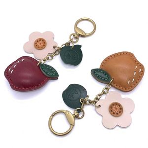 Pink Genuine Leather Cute Fruit Purse Charms New Style Handbag <b>Keychain</b> Car Ornament Leather Fruit <b>Keychain</b> for GIfts - Product Image 1