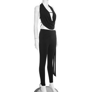 Viviblook J25ST477 <b>Women's</b> Set New Solid Color Sexy Sleeveless Crop Top <b>Tight</b> Pants Two Pieces Set - Product Image 3