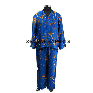 Conjunto de pijama de seda para mujer, ropa de dormir de verano suave estampada, ropa de noche cómoda, Conjunto de pijama - Product Image 2