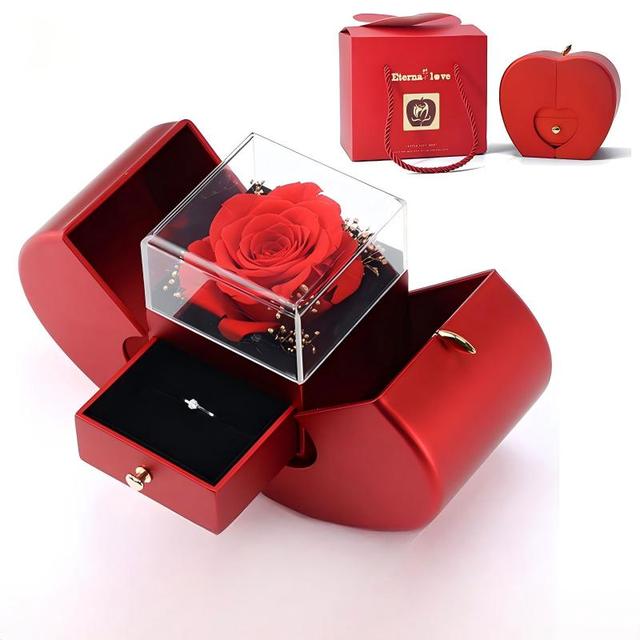 Eternal Flower Apples Jewelry Box Christmas Gift Box Rose Flower Birthday Party Valentine's Day Gift Forever Love Jewelry Box