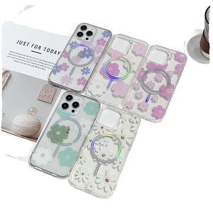 Funda Magnética Transparente con Diseño Floral para Teléfono, a Prueba de Golpes, de TPU+PC, con Soporte, Estilo Dulce, Marca Funlang - Product Image 1