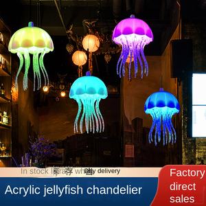 Маленькая цветная Подвесная лампа-Медуза RGB, светящаяся пейзажная Люстра для рождественского декора, пластиковый бар, волоконно-оптический светильник - Product Image 3