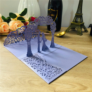 Cartes d'invitations de mariage de mariée <span class=keywords><strong>et</strong></span> de marié bleu pêche <span class=keywords><strong>rose</strong></span> clair fard à joues blanc découpé au Laser Invitations personnalisées florales de poche - Product Image 5