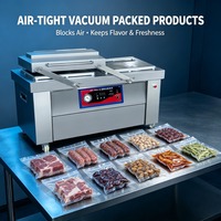 Machine de mise sous vide pneumatique à double chambre commerciale en acier inoxydable, automatique, pour l'emballage alimentaire et de la viande, scellage 4 mm