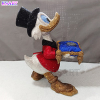 Figura de Pato con Incrustaciones de Cristal y Diamantes de Imitación, Pato con Traje Azul y Maletín de Dinero, Decoración de Resina de Lujo para Escritorio, Estilo Pop Art