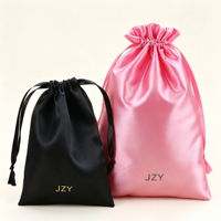 Sac à cordon en satin avec logo personnalisé, sac de rangement de luxe pour extensions de cheveux et perruques, emballage cadeau promotionnel, sac OEM avec étiquette privée