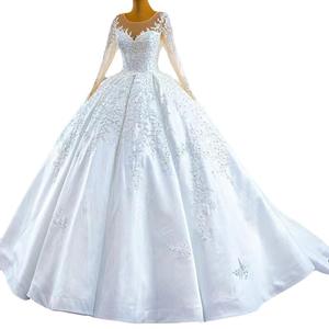 S0685H gaun pernikahan mewah satin murni dasi lengan panjang warna daging cahaya temperamen bordir leher bulat - Product Image 4