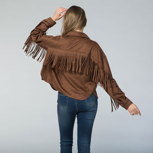 Yiwu Max Apparel Personnalisé En <span class=keywords><strong>Cuir</strong></span> Daim Frange Femmes Western Vêtements <span class=keywords><strong>Veste</strong></span> Shacket pour Femmes - Product Image 4