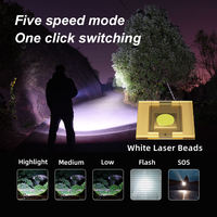 Lampe torche LED laser blanche 500M avec bande lumineuse, batterie externe, zoom télescopique, 5 modes, rechargeable USB, en aluminium