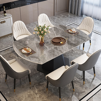 Table à manger ronde en pierre frittée, ensemble de table à manger ronde avec 4 chaises Bjflamingo Table à manger en pierre frittée marbrée