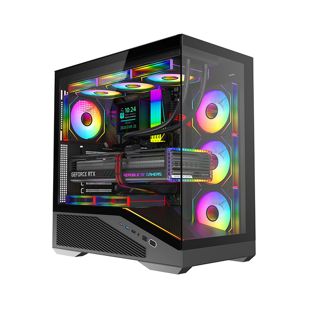 Mollyshines Panoramic RGB Sea-View Mid Tower Gaming PC Chassis Metal Construction Cooling USB Fan Support