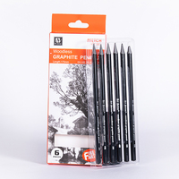 Crayon au charbon sans bois, lot de 6, doux/moyen/dur