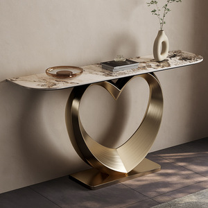 Mesa de <span class=keywords><strong>consola</strong></span> semirredonda de lujo moderna, gabinete de entrada de placa de roca muy <span class=keywords><strong>estrecha</strong></span> para sala de estar, pasillo de entrada de pared - Product Image 3