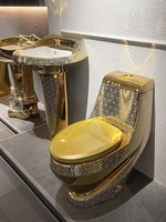 WC de luxe royal européen, électroplaqué, couleur dorée, cuvette de toilette monobloc, toilette dorée