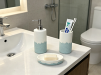 Ensemble d'accessoires de salle de bain en résine élégant et écologique, trois pièces, bicolore bleu clair et blanc, kit de bain, distributeur de savon liquide