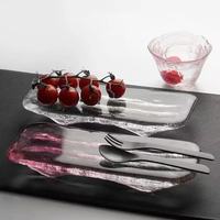 Plateau de service en verre transparent à bords ondulés irréguliers, style japonais, pour sushis, fruits, apéritifs