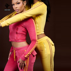 Completo da Yoga in <span class=keywords><strong>Velluto</strong></span> Personalizzato con Giacca con Zip e Striscia Laterale, Pantaloni a Zampa, <span class=keywords><strong>Tuta</strong></span> in <span class=keywords><strong>Velluto</strong></span> per <span class=keywords><strong>Donna</strong></span>, Abbigliamento Sportivo da Palestra, <span class=keywords><strong>Tuta</strong></span> da Jogging - Product Image 2