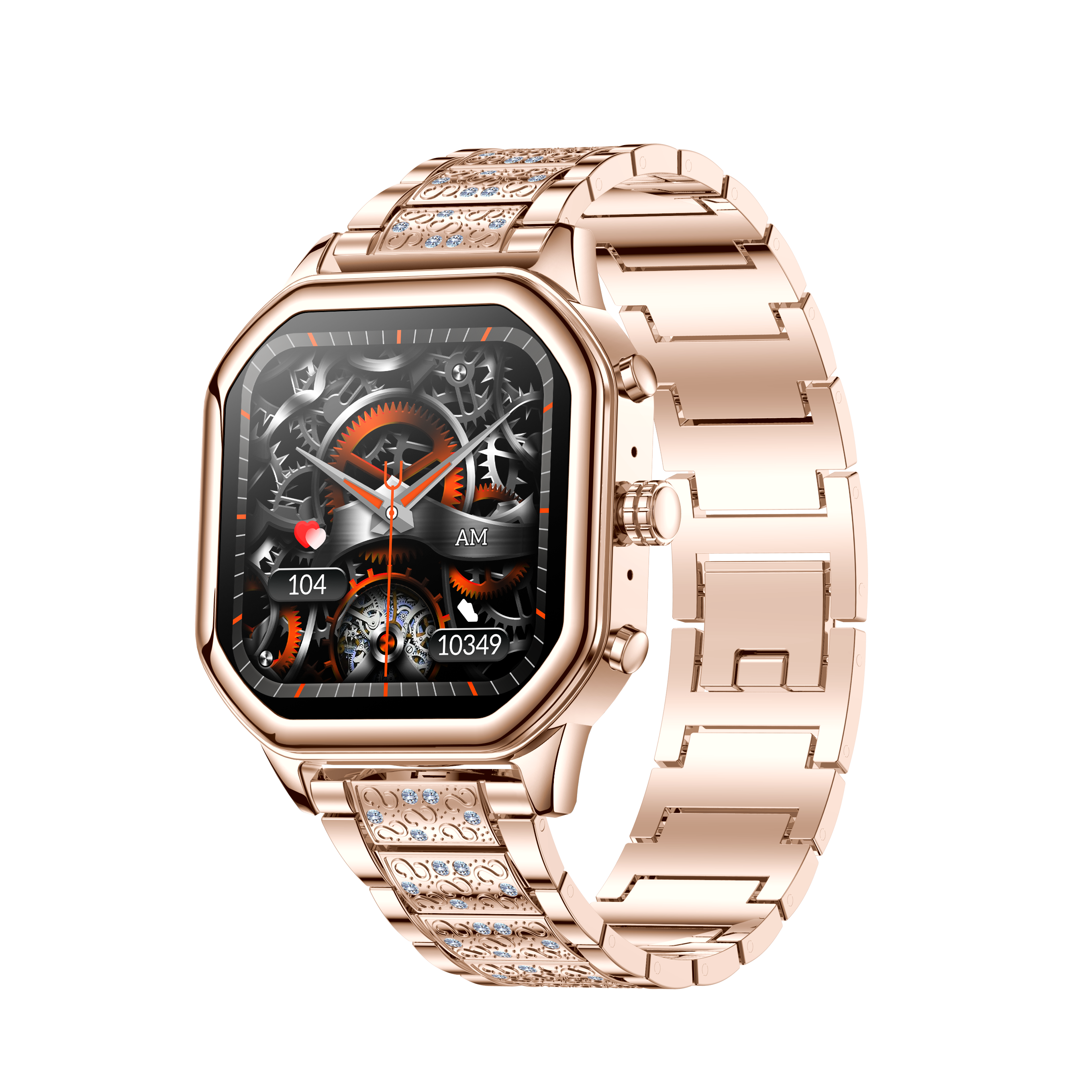 Rose gold diamond steel watchband