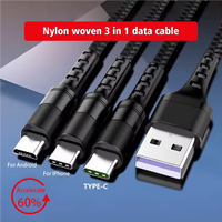 Câble de charge multi-ports, câble de charge 3 en 1, câble USB tressé en nylon, cordon de charge universel avec Type-C, Micro USB et IP