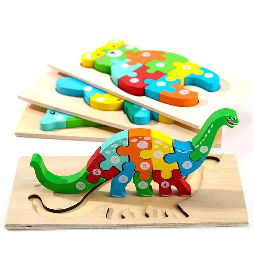 2023 bambini personalizzati di vendita caldi gioco di puzzle 3d in legno ecologico montessori puzzle 3d animali per bambini