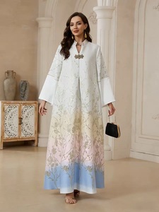 Vestido Abaya Islámico de Lujo para <span class=keywords><strong>Mujer</strong></span>, con Bordado Floral, Cuello en V, Modesto, para Boda Musulmana, Eid, en Tela Jacquard de Poliéster Transpirable - Product Image 4