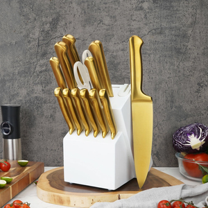 Luxury Gold 14-Piece Kitchen Chef <b>Knife</b> <b>Set</b> High Carbon Stainless Steel <b>Sharp</b> Cutlery Kitchen <b>Knife</b> <b>Set</b> with White <b>Knife</b> Holder - Product Image 2