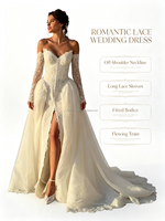 Robe de mariée de style nouveau 2230, personnalisée, luxueuse, super élégante, broderie, sans bretelles, manches longues, dentelle, robe de mariée en forme de A