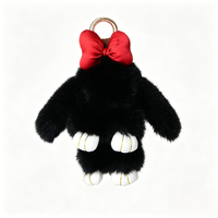 Porte-clés Lapin en Peluche en Fourrure de Lapin Rex avec Nœud, Breloque Kawaii pour Sac à Dos, Accessoires de Mode Féminins, Cadeau en Gros