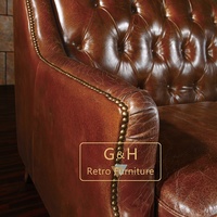 Sofá de cuero desgastado con respaldo alto, muebles de cuero genuino, estilo inglés, Chesterfield, Top de Brasil