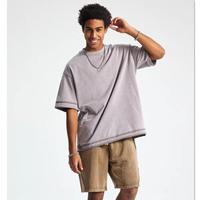 Camiseta de algodón 100% de alta calidad para hombre, de corte holgado, anti-bolitas, tejido de punto, lisa, para gimnasio y estilo urbano.