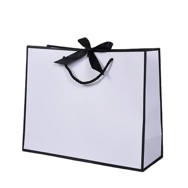 Bolsa de papel blanco para compras, bolsa de papel de regalo para cosméticos con impresión personalizada, venta al por mayor