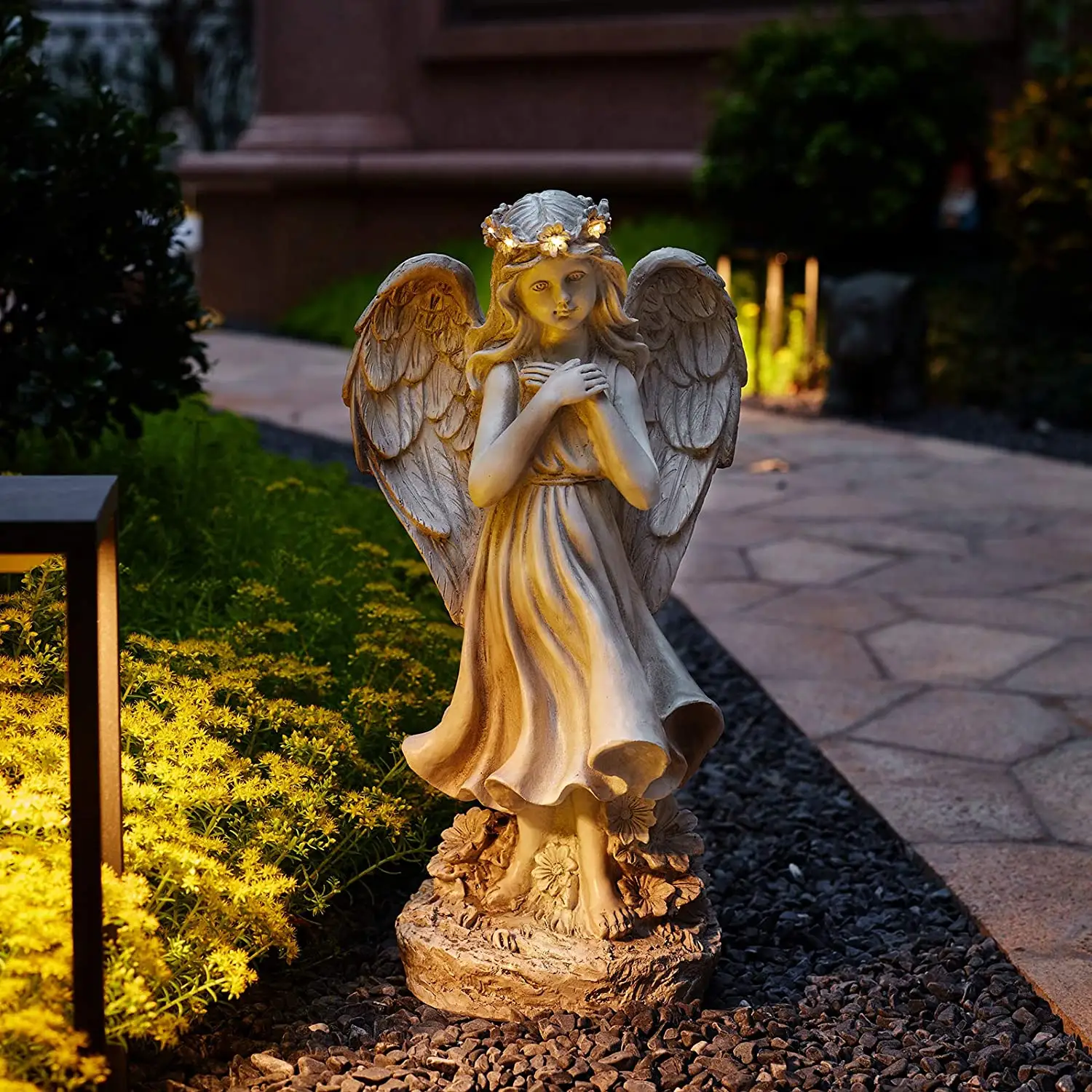 Figuras y estatuas de Ángel iluminadas, batería con luces Led alimentadas, temporizador, decoraciones de resina de Navidad