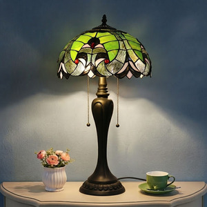 LongHuiJing 12Inch Stained Glass <strong>Table</strong> Lamp Resin Pedestal Base E26/E27 Socket Blue White Floral Geometric Shade Wholesale - Product Image 1
