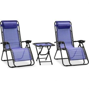 Conjunto de Sillas de Gravedad Cero de Metal para Exteriores, Mesa Ajustable, Reposacabezas, Portavasos, Plegables, para Patio, Piscina, Jardín, Camping - Product Image 1