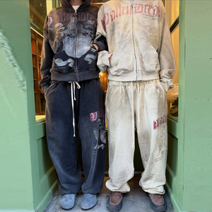 Huili Nhà Máy Mới Thời Trang Cổ Điển Rửa Quá Khổ 2 Mảnh Bộ Đồ Thể Thao Tùy Chỉnh In Người Đàn Ông Đồ Họa Áo Và Quần Bó Sát Thiết Lập - Product Image 2