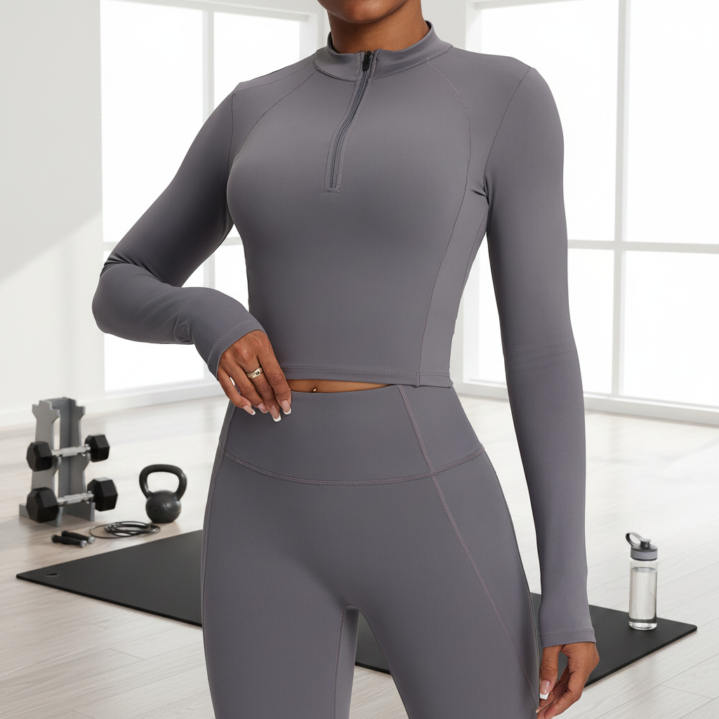 Women's High Neck Half Zip Long Sleeve Breathable Compression Yoga Top Quick Dry Sports Fitness Gym Athletic Wear