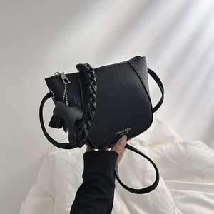 Minimalist <b>Woven</b> Bucket <b>Bag</b> with Top Handle and Crossbody Strap - Product Image 4