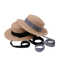 Chapeau de soleil plat en paille de raphia pour femme, chapeau de plage à large bord, style Paris pour les vacances d'été