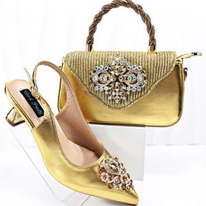 Conjunto de Zapatos de Tacón Alto y Bolso de Fiesta Color <span class=keywords><strong>Fucsia</strong></span> de Diseño Nuevo y Alta Calidad Africana, Bolso de Mano para Mujer - Product Image 4