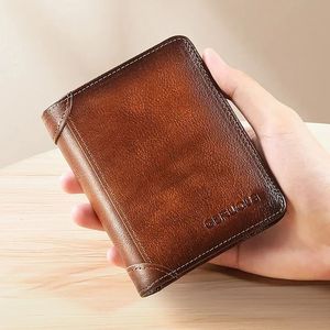 PU Leather Men <b>Wallet</b> Vintage RFID Blocking <b>Trifold</b> <b>Wallet</b> Short Thin ID Credit Card Holder - Product Image 1